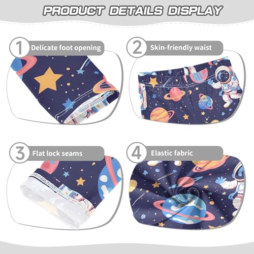 Wusikd Cartoon Astronaut Girls' Leggings Toddler Doodles Planets Stars Kids Yoga Pants Dance Active Tights 4T3
