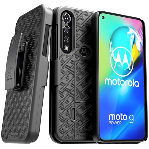 Designed for Motorola G Power (2020) Case with Belt Clip Holster - Kickstand Cover Phone Case - Black