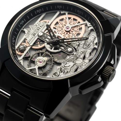 Image of Shree Ram Skeleton Watch, Ayodhya Mandir Theme, Mechanical Look Quartz, Stainless Steel Metal Bracelet, Round Dial with Deity Engraving for Man and Boyes