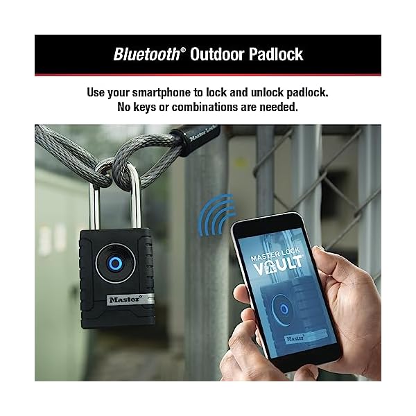 Master Lock Black Outdoor Bluetooth Smart Padlock with Keypad, Smart Locks for Tools, Gates, Sheds, 2-7/32 inches Wide, 4401LHEC - Image 4