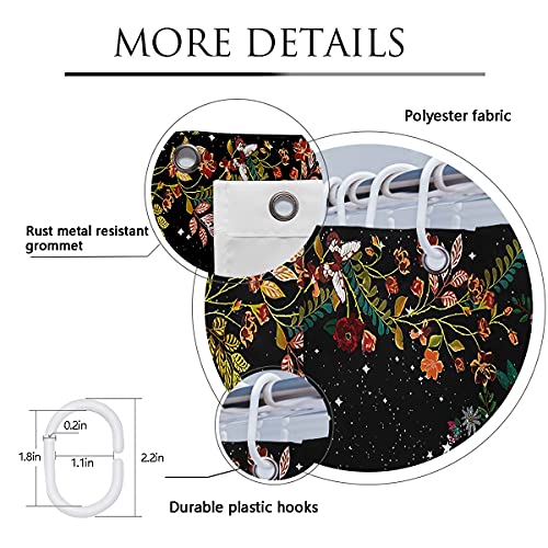 Coxila Moon Phase Moonlit Shower Curtain 60X72 Inch Black Yellow Celestial Flower Floral Herbs Ivy Surrounded By Vines Bathroom Curtain Polyester Fabric Waterproof 12 Pack Hooks #TOP2