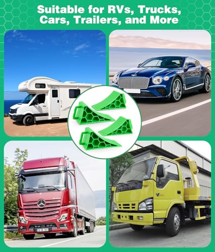 Image of PAHTTO Wheel Chocks 4 Pack, RV Chocks with Handles for RV Trailer Camper Car Truck, Wheel Block Stopper for Tire, Strong RV Wheel Chocks Hexagonal Honeycomb Structure, RV Trailer Accessories, Green