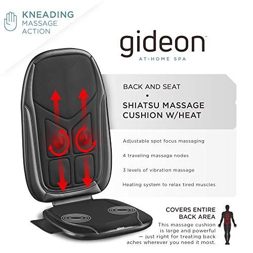 Gideon Shiatsu Massage Seat Cushion with Heat Deep Kneading Back Massager for Car, Home or Office