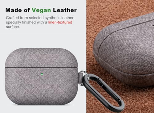 Image of Haobobro Handmade Case - for AirPods Pro 3 Case Cover with Key chain - Selected Skin-friendly Vegan Leather, Linen Cloth style, Drop Protective Hard Cover for AirPods Pro 3rd Generation Earbuds - Grey