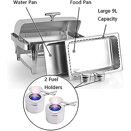 Chafing Dish mit 9 l Fassungsvermögen, vollwertiger Roll-Top-Chafer und Buffetwärmer aus Edelstahl mit Lebensmittelpfanne, Wasserpfanne und Brennstoffhaltern für alle Veranstaltungen – Bild 8