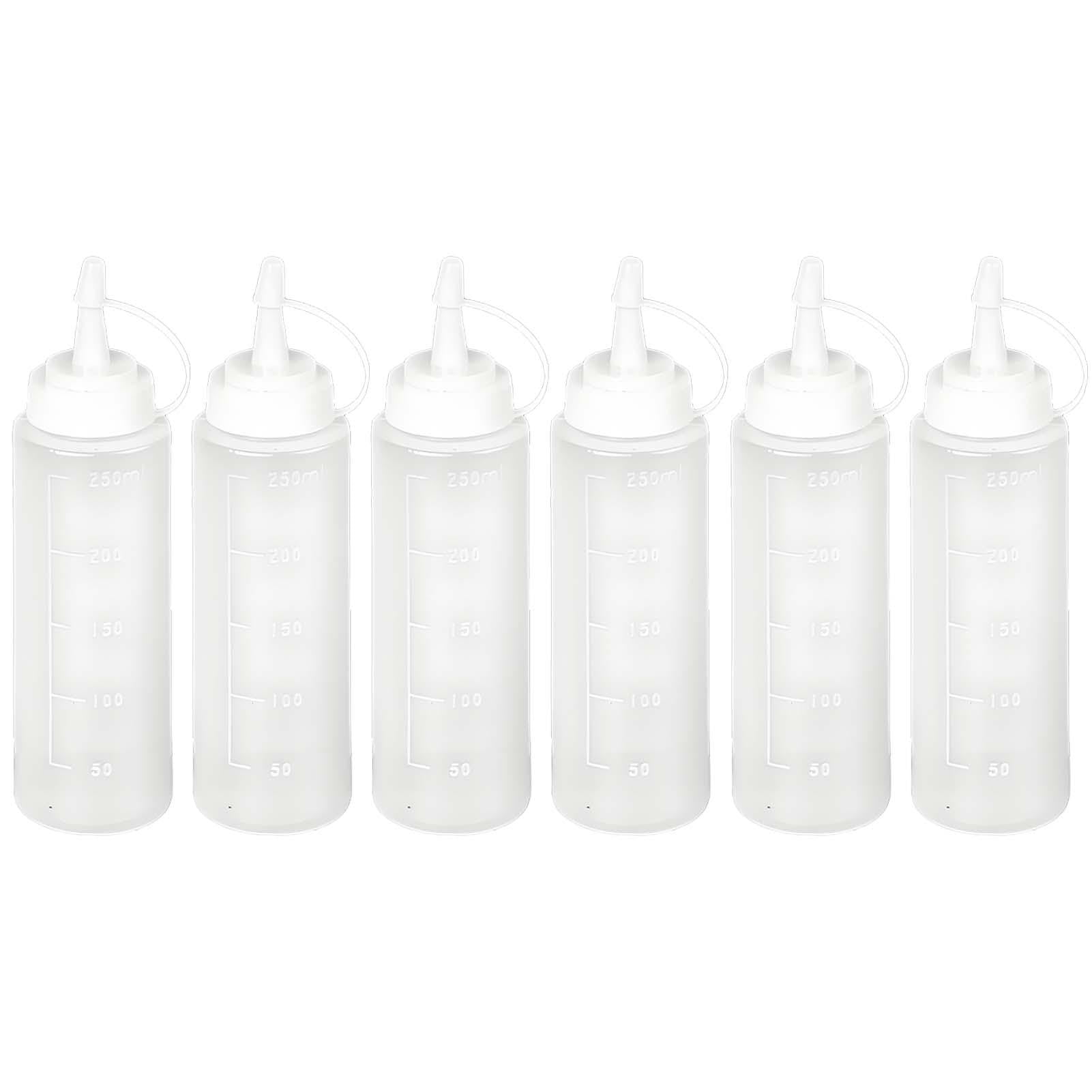 Muiltvoe 6 PCS Squeeze Bottles, 8oz / 250ML Plastic Sauce Bottles, Versatile Condiment Dispensers for Ketchup, Sauce,BBQ, Dressings, Syrup