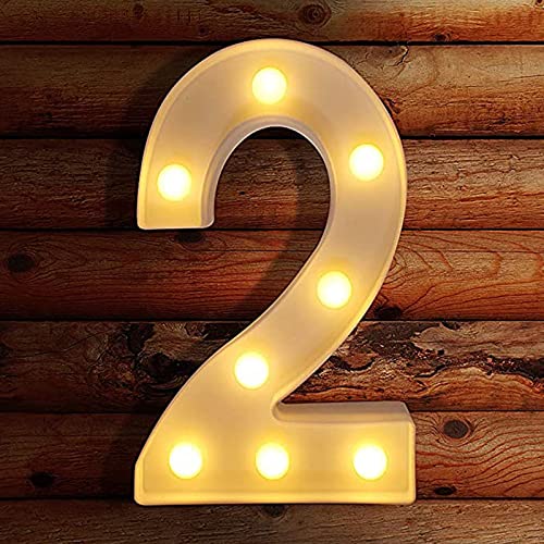 Younoo1 LED Numéro Lumières - 0-9 Chiffres Lumineux Lampe LED Signe Allumer Numéro pour Mariage Anniversaire Fête ​Noël Lampe Veilleuse Maison Barre Décoration (2) Cover