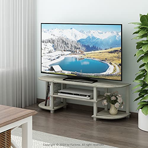 Image of Furinno Turn-S-Tube Wide TV Entertainment Center, Sonoma Oak /White, 47. 25x13. 4x15. 9 | Toolless Entertainment Center with Open Storage Shelves, Media Console Table with Soundbar Shelf for Living Room, Bedroom