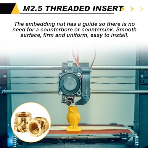 Image of Yaocom 300 Pcs M2.5 Threaded Inserts M2.5 x D3.5 x L4 Heat Set Inserts Brass 3D Printing Knurled Metric Nuts for Plastic, 3D Printing Components