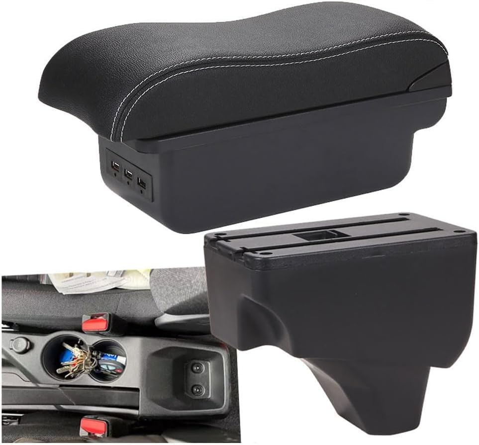 JEYODA Caja De Reposabrazos De Coche Con Almohadilla Ajustable, Reemplazo, Reposabrazos Central De Coche, Organizador De Almacenamiento Con Elevacón, Reposabrazos (Negro Con Línea Blanca
