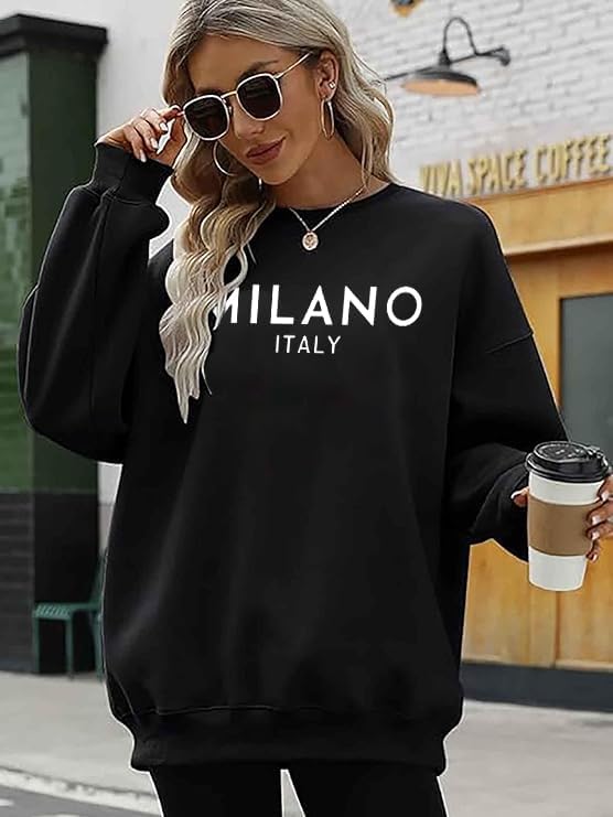 Crewneck Oversized Sweatshirt for Women Preppy Graphic Pullover Casual Loose Long-Sleeve Tops - Image 3