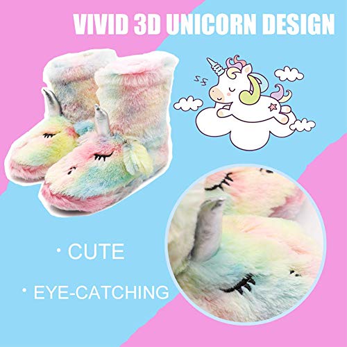 Boy Girls Unicorn Rainbow Slippers Winter Warm Plush Fleece Colorful Slip-On Booties Indoor & Outdoor (Toddler/Little Kid/Big Kid) #TOP3