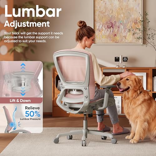 Image of ELABEST Mesh Office Chair,Ergonomic Computer Desk Chair,Sturdy Task Chair- Adjustable Lumbar Support & Armrests,Tilt Function,Comfort Wide Seat,Swivel Home Office Chair (Pink)