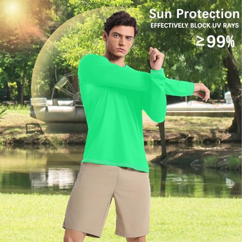Medium Spring Green Men's UPF 50+ Swim Shirts Fishing Loose UV Sun Protection Long Sleeve Shirts Water Fishing4