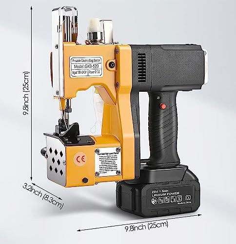 Bag Closer Sewing Machine - Portable Handheld Industrial Stitcher for Rice, Woven, and Plastic Bags - Fast 2 Seconds Per Bag, Includes Battery, Model 002