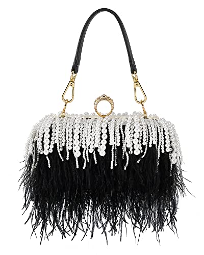 Image of Tessco for you Ostrich Feather Purse for Women | Sewn with Natural Ostrich Feather,Exquisite for Small Items, Fit for All Kinds of Grand Parties, A Ideal Gift for Partners