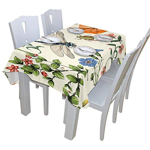 Blueangle Vintage Dragonfly And Flower Tablecloth Rectangular Table Cover For Kitchen Dinning Tabletop Decoration (54 X 72 Inch) #TOP2
