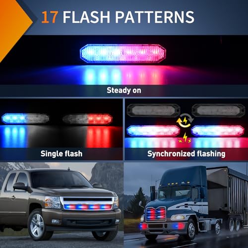 Image of Nilight 6LED Emergency Strobe Lights 4PCS Ultra Slim Surface Mount Hazard Caution Light bar 12-24V Sync Feature Warning Flashing Light kit for Truck Car Vehicle ATV SUV UTV Red and Blue