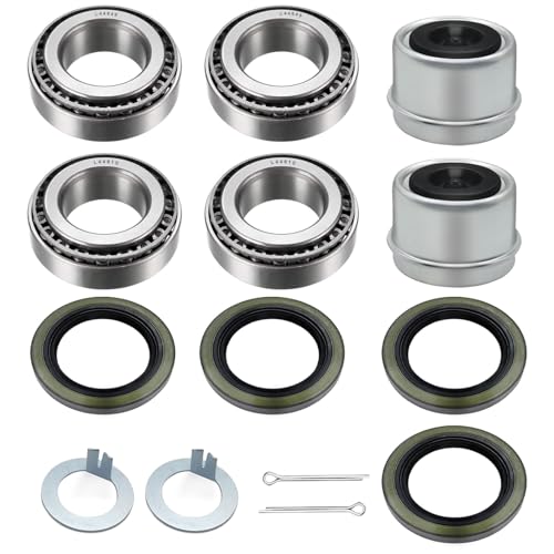 2 Set Boat Trailer Axle Bearing Kits L44649 L44610 Bearings Races 12192TB Seals 1.98 Dust Covers Cotter Pins Rubber Plugs Fit for 1-1/16 2000-2200 lb. Axles Trailer Wheel Hub Fits for Trailer Axles
