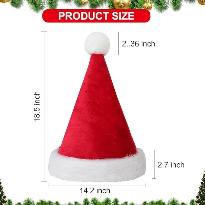 PartyToko 4pcs Christmas Hat, Santa Hat Holiday for Adults Unisex Velvet Comfort Extra Thicken Fur Xmas Hats for New Year Festive Party 4pcs 1