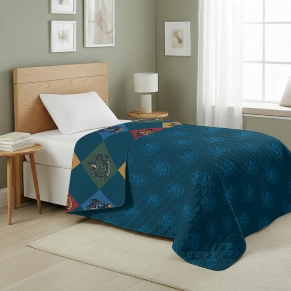 Image of Warner Bros Harry Potter House Crest Sampler Quilted Throw Blanket, Wizarding World Design, Adults Boys Girls, Soft Lightweight Bedding for Bed, or Couch, 60 x 80 inches