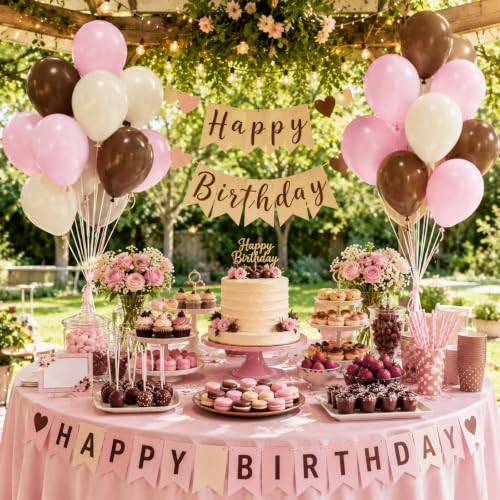 60pcs 12inch Pink and Brown Balloons with Sand White Balloons by Furelanret - Used condition - Image 7