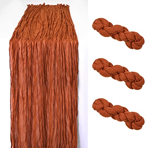 Lot de 3 nappes en gaze de chemin de table en gaze de 4 m de long chemin de table semi-transparent décor de table de mariage rustique pour mariage arche drapé fête de douche nuptiale (terre cuite) Cover