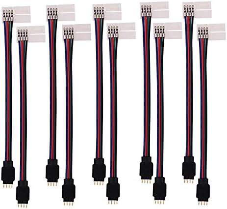 5050 RGB 4 Pin LED Strip Connector, Fntek 10pcs 10mm Strip to Power Adaptor Snap Down 4 Pin Connector for 5050 RGB Flexible LED Strip Lights