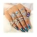 Produktbild 21 Stück Edelsteinringe im Bohème-Stil, modisches Punkring-Geschenk, Retro-Schmuck Kombination, stapelbarer Ring für Mädchen