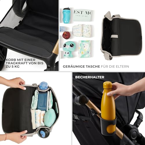 Kinderkraft MOOV2 AIR Kinderwagen 3 in 1 Kinderwagenset bis 22 kg mit Kindersitz I-SIZE 40-75 cm, Buggy Funktion, Liegeposition verstellbar, Große ausziehbare Verdeck, Aufblasbare Räder, Grau