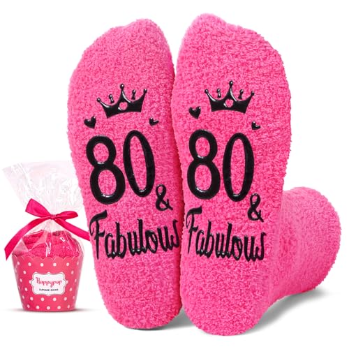 HAPPYPOP 80th Birthday Socks for Women - Funny Gifts for 80 Year Old Woman, Cute Pink Socks for Wife Mom