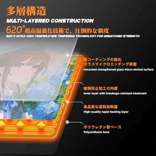 Image of TALONGAMES Heated Glass Gaming Mouse Pad, Large 490x420mm Tempered Glass Mousepad for Esports, 4-Level Temperature Control, Fast Heating, Warm & Cold-Proof, Ultra-Smooth Glide (ULTRAPAD P2-Nagisa渚)