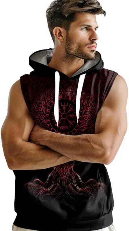 Viking Workout Hooded Tank Tops for Men Sleeveless Gym Bodybuilding Muscle Cut Off Tshirt Hoodies
