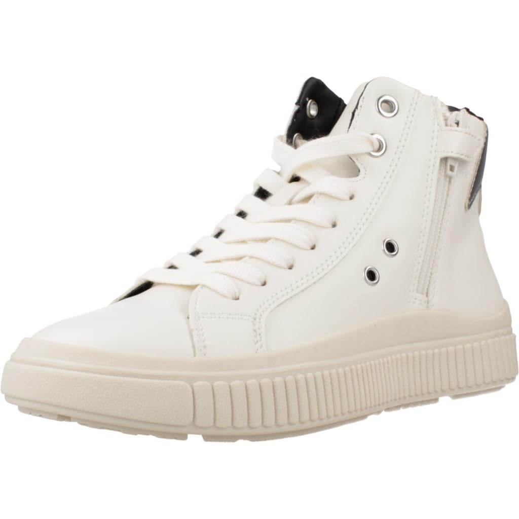 Geox Junior J Laquinny Girl Sneakers, Lt Ivory/Silver, 33 EU