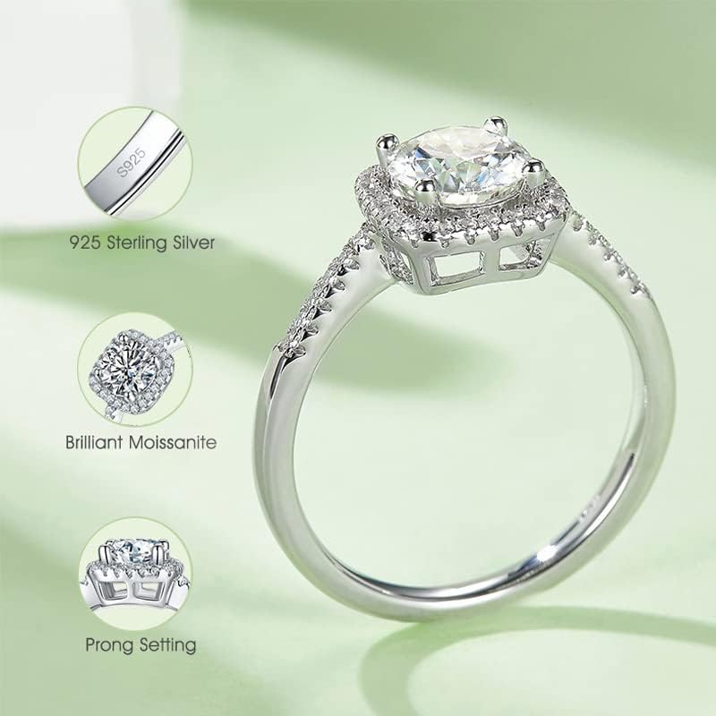 White/Pink/Yellow/Green/Black/Blue Moissanite Rings Wedding Promise Ring for Women 18K White Gold Plated 925 Sterling Silver 6.5mm Moissanite Halo Engagement Rings Christmas Gifts for Her(Size 5-10) - Image 3
