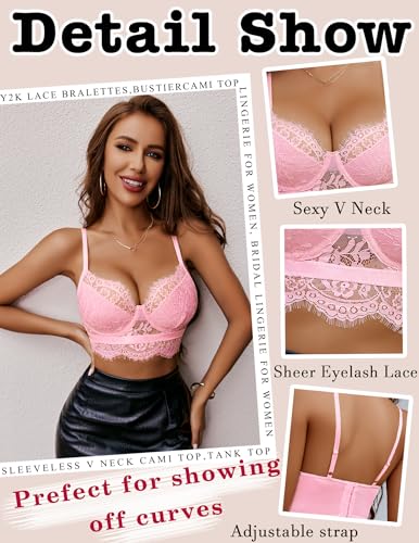 Image of Avidlove Lace Camisole for Women Floral Lace Bralette Tank Top (Pink Medium)
