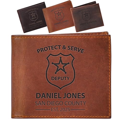 Personalized Leather Wallet for Men – Custom Police Officer Wallet with Badge Design – Law Enforcement Gift – Custom Wallet for Him - Duty or Retirement Gift Idea