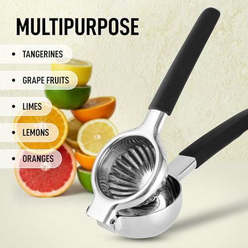 Image of Zulay Lemon Squeezer Stainless Steel with Premium Heavy Duty Solid Metal Squeezer Bowl (Black Grip, Large)