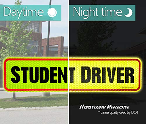 Reflective Student Driver Magnet | 12" Car Magnet Sticker For New & Beginner Drivers | Weatherproof & Magnetic | Accessories For Student Driver | Driving Signs Stickers #TOP1