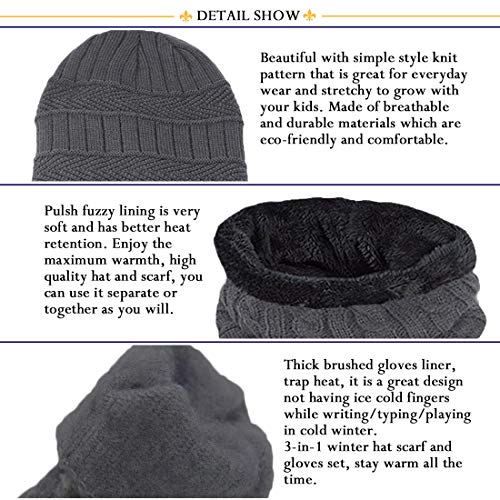 T WILKER 3Pcs Winter Hats Neck Warmer Scarf and Touch Screen Gloves Set for Kids2