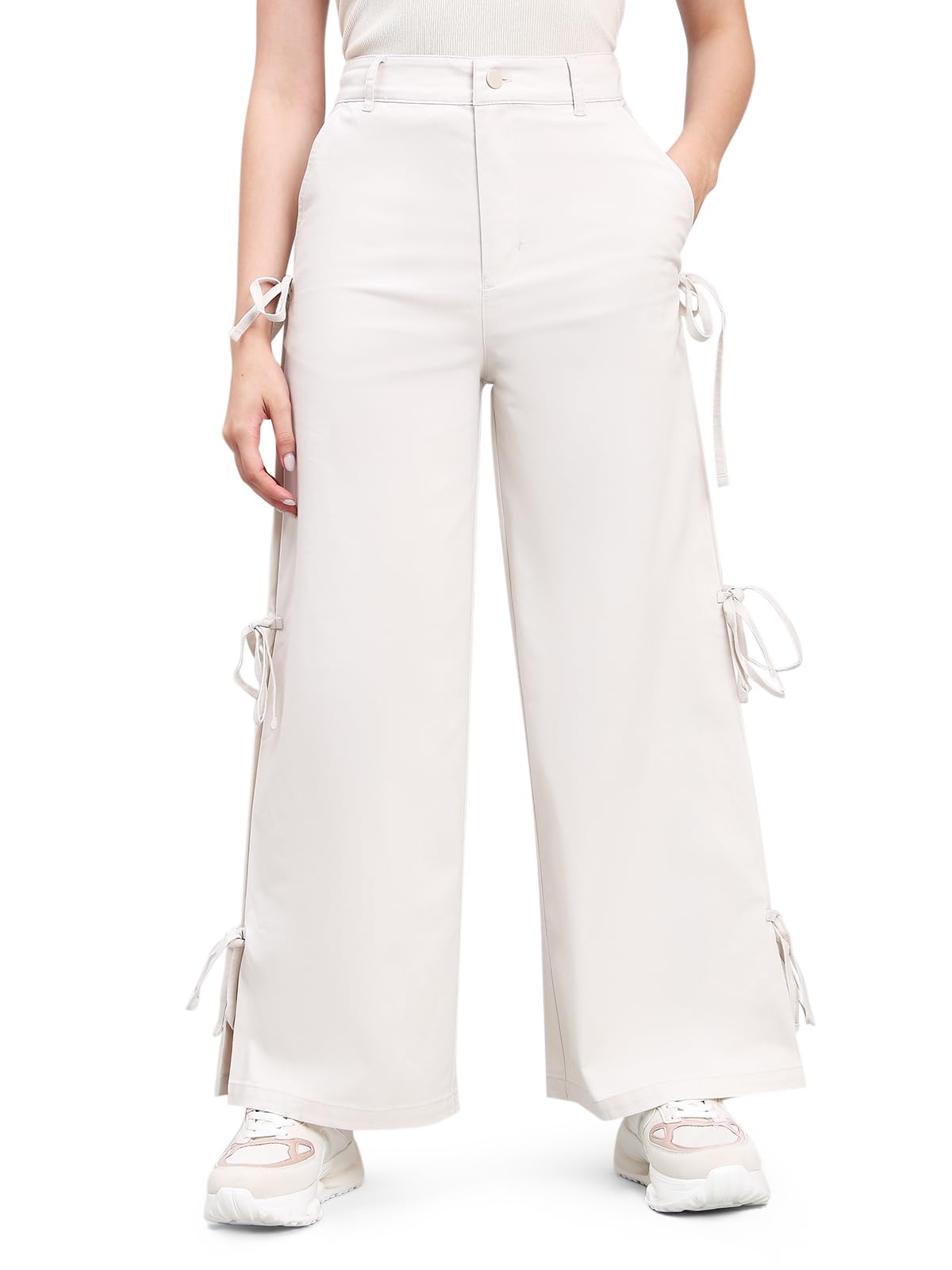 go colors Mostlysane Collection Cotton Pleated Pants Full Length for Women | Mid Rise, Baggy Fit, Solid-picture-13