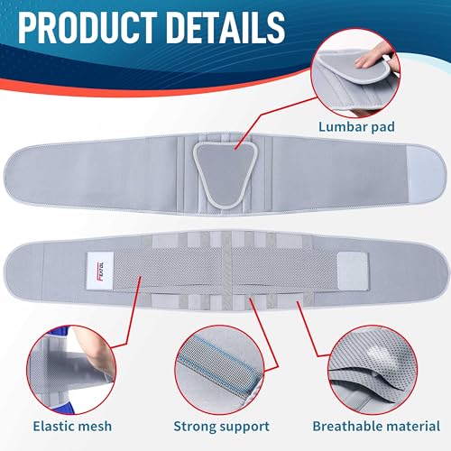 Image of FEATOL Back Brace for Lower Back Pain, Breathable Back Support Belt for Women & Men with Lumbar Pad, Lumbar Support Belt for Heavy Lifting & Work, Gray, L /XL (Circumference:30-38.6 inch)