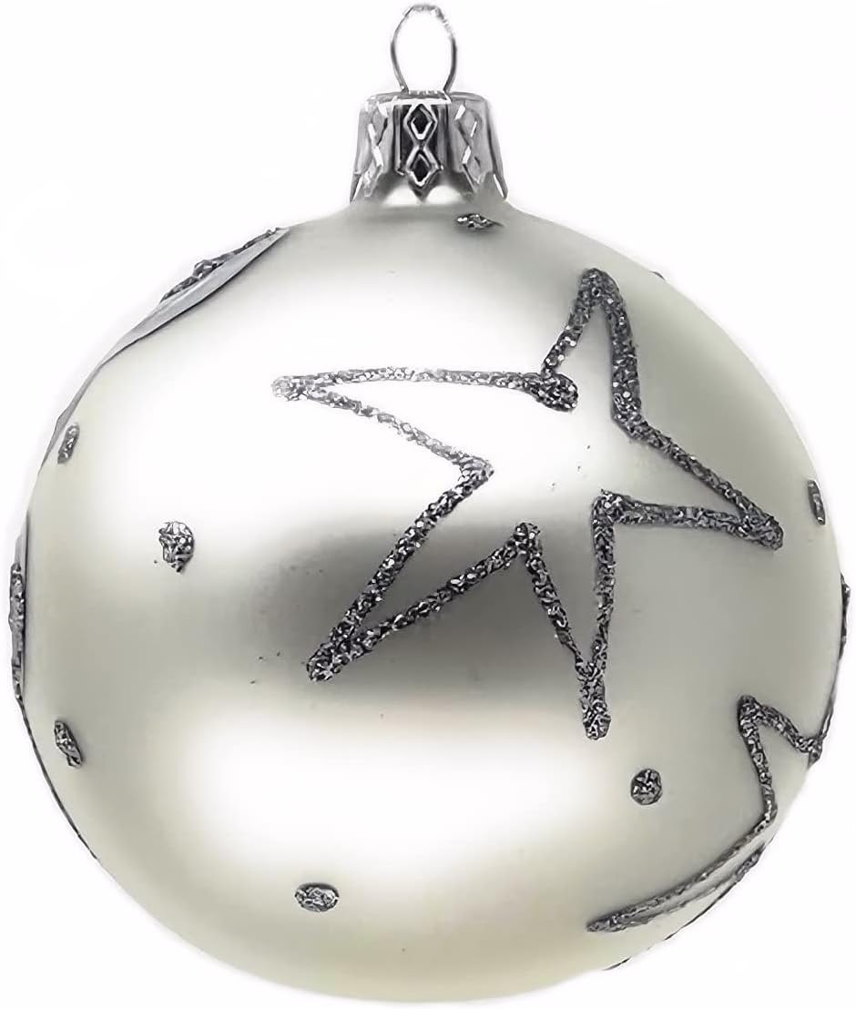 Christmas Ornament Blown Glass Ball 3-inch Set of 6 (Silver Matte)