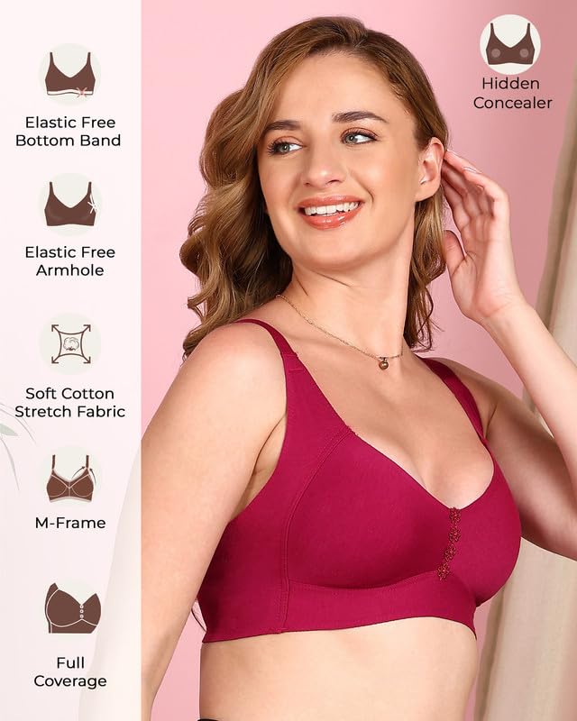 Image of Tweens Cotton Non-Padded M-Frame Minimiser Bonded Bra for Women | Full Coverage | Wire-Free | Non-Padded Cups with Hidden Concealer | Breathable Cotton | Elastic-Free No Marks | Pack of 1