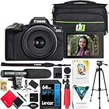Canon EOS R50 Mirrorless Camera (Black) with RF-S 18-45mm F4.5-6.3 IS STM Lens 5811C012 Bundle with Deco Gear Photography Bag + Microphone + Tripod + Software & Accessories Kit