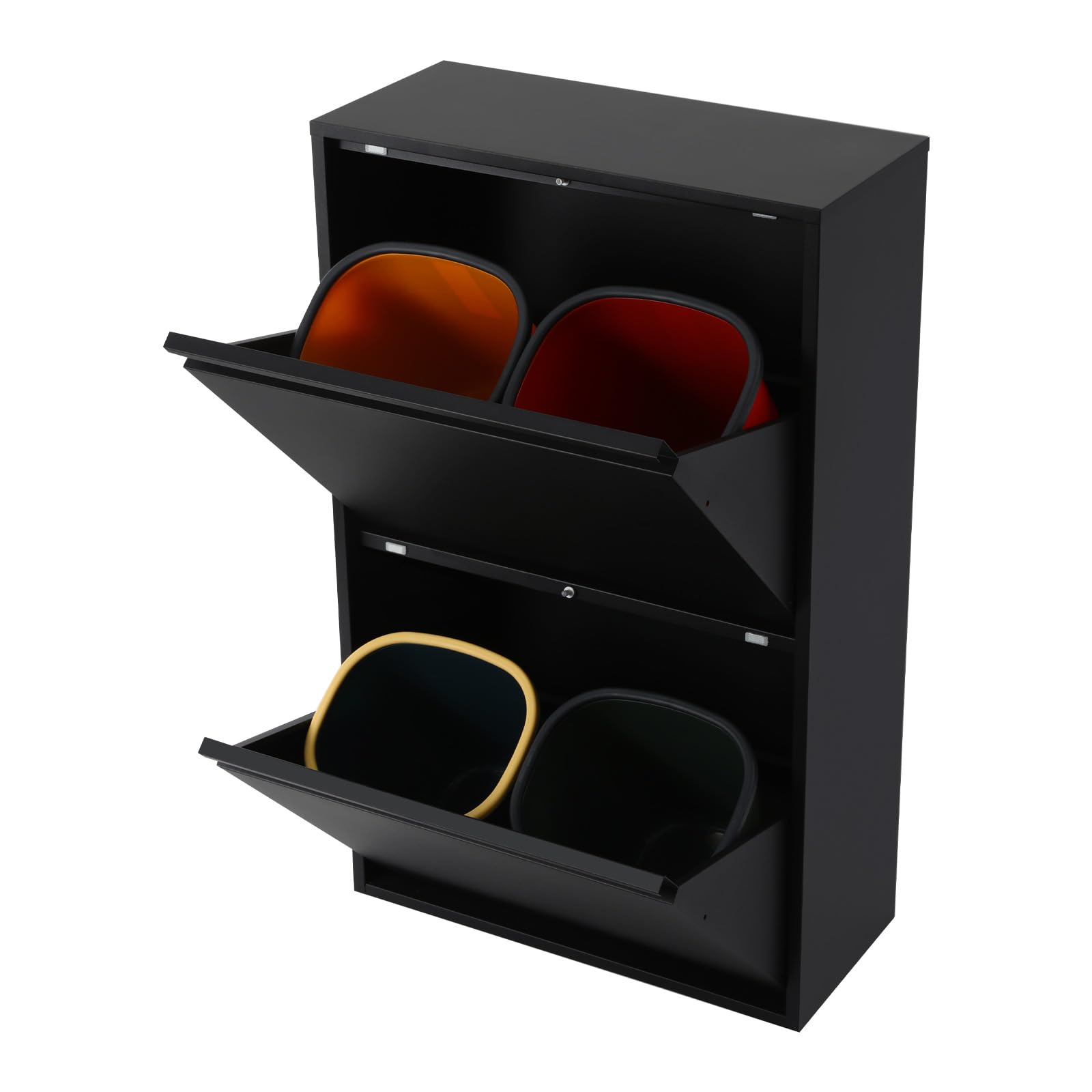 Cubo de basura de cocina, 4 x 15 L, sistema de separación de residuos de gran capacidad, cubo de basura con puertas abatibles, armario reciclado para hogares, oficinas, espacios comerciales