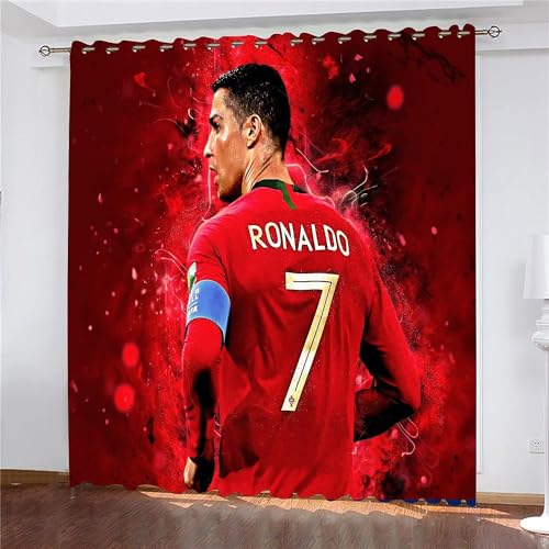 SHAARI Rideau Occultant Cristiano Ronaldo - Star du Football 3D Impression Rideaux Salon d'enfants 2 Pièces Thermique Isolant Anti Froid Polyester Rideaux De...