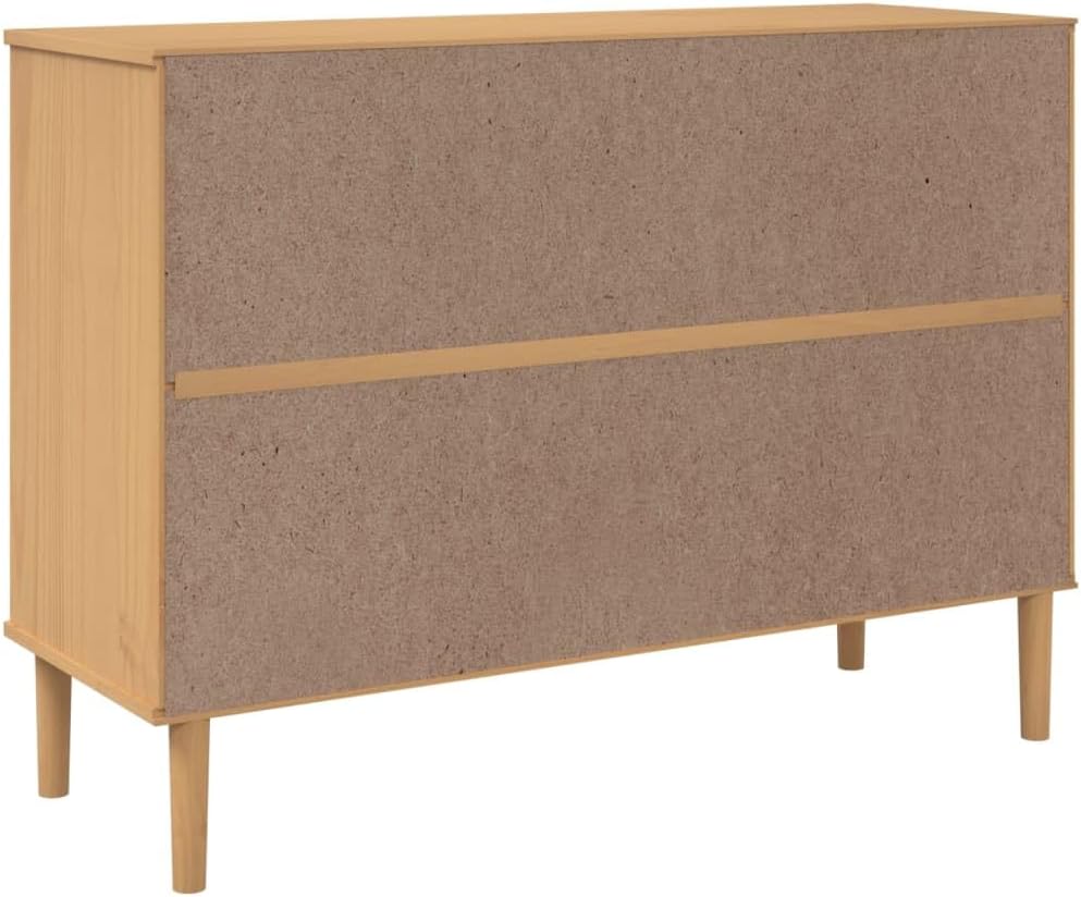 Bohemian Rattan Look Sideboard Cabinet with 4 Drawers and 2 Sliding Doors for Living Room Dining Area Hallway Storage, Solid Pine Wood Engineered Wood Poly Rattan Modern