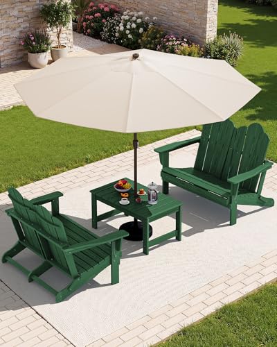 Image of SERWALL Folding Adirondack Bench, HDPE All-Weather Adirondack Loveseat, 660 lbs Capacity, Foldable Outdoor Patio Bench for Deck, Lawn, Garden, Green