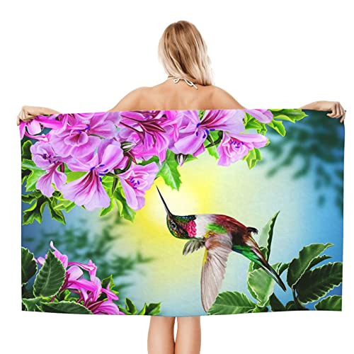 Dragonfly Print Large Oversized Beach Towel Highly Absorbent Microfiber Bath Towel Quick Dry Blanket For Kids And Adults Gift (52" X 32") (Hummingbird Bird Flower, One Size) #TOP1
